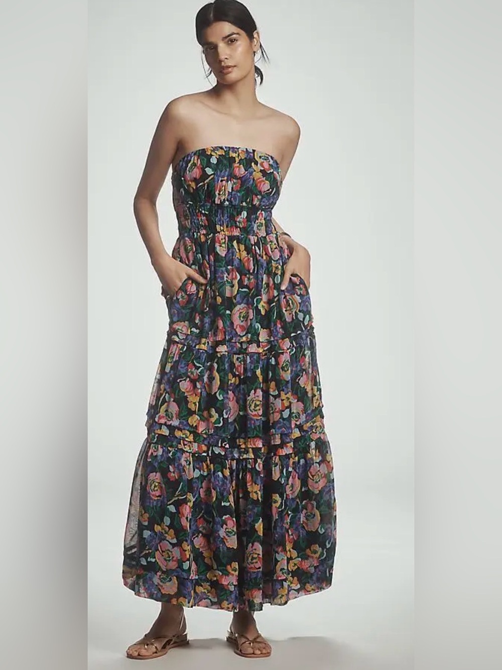 Anthropologie Somerset Strapless Botanical dress size Medium Made In India